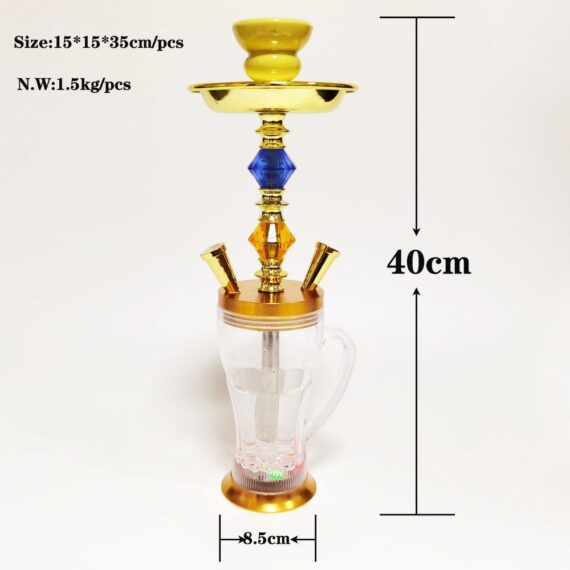 16" Golden Glass Water Pipe Hookah-Narguile W/ Lights