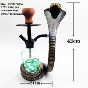 17" Deluxe Glass Water Pipe Hookah-Narguile W/ Lights (Cobra/Skull Design)