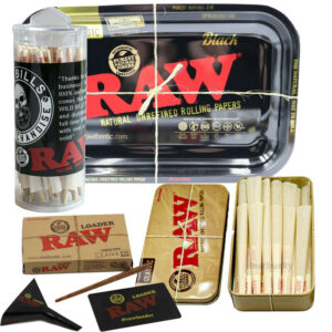 Raw King Size Tray Bundle  15 Raw King Size Cones With Tin Plus Raw Loader 